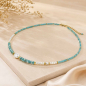 Preview: Kette Indica mit Amazonit und Süßwasserperlen – vergoldeter Edelstahl
