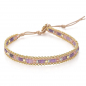 Preview: Armband Daya mit Amethyst & Rosenquarz – Edelstahl, vergoldeter Hämatit & gewachste Baumwolle