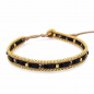 Preview: Armband Daya mit Onyx – Edelstahl, vergoldeter Hämatit & gewachste Baumwolle