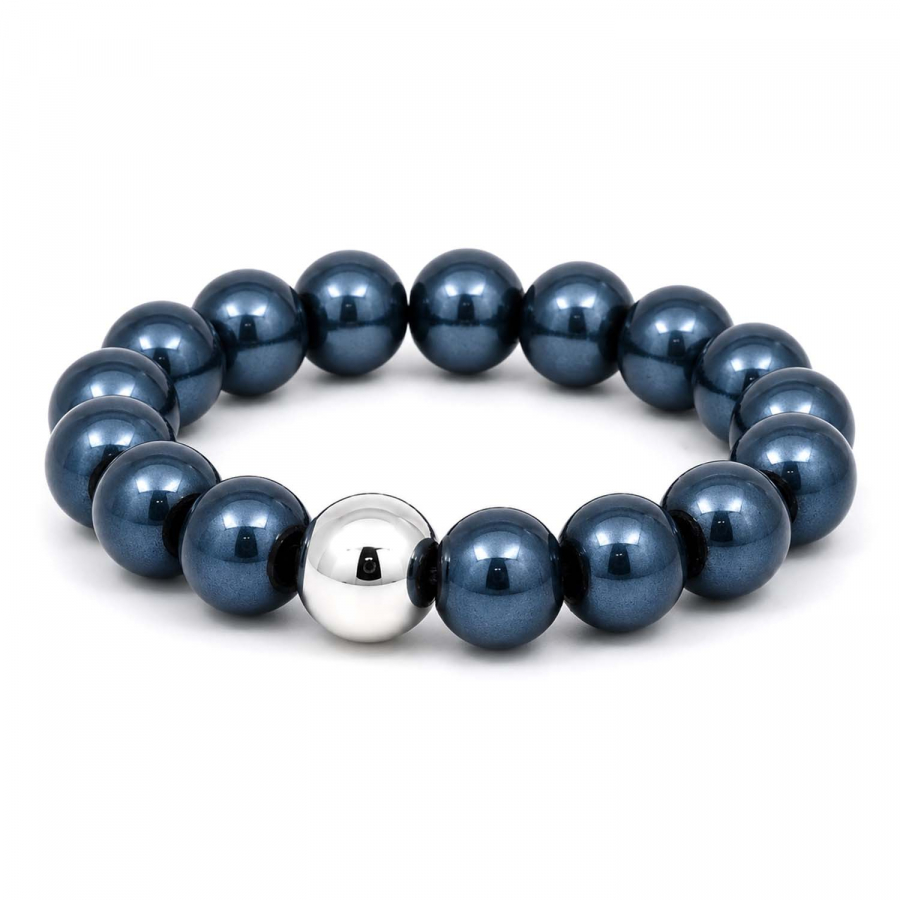 Wonder Ring Night Grey – Leuchtender Perlenring mit versilberter Hämatitkugel