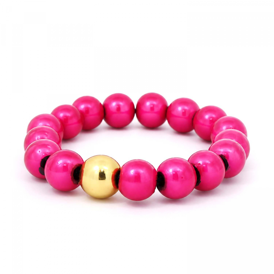 Wonder Ring Fuchsia – Leuchtender Perlenring mit vergoldeter Hämatitkugel