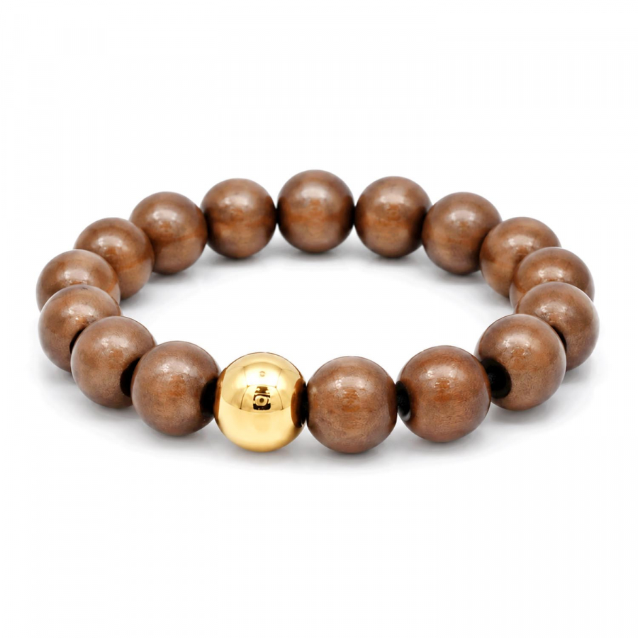 Wonder Ring Teak – Warmer Perlenring mit vergoldeter Hämatitkugel