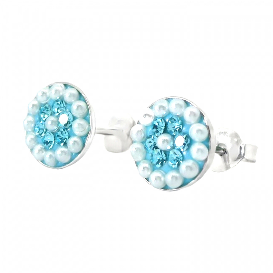 Preview: Ohrstecker Geli – Aquamarine Kristall & Perlen in Silber
