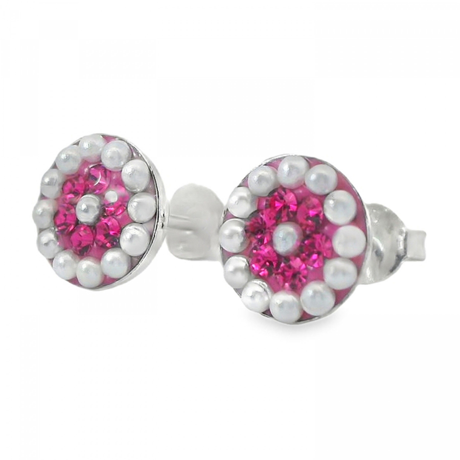 Preview: Ohrstecker Geli – Fuchsia Kristall & Perlen in Silber