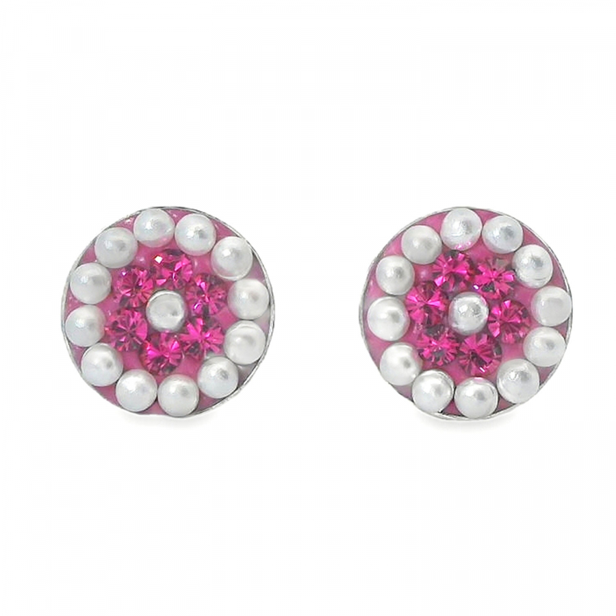Ohrstecker Geli – Fuchsia Kristall & Perlen in Silber