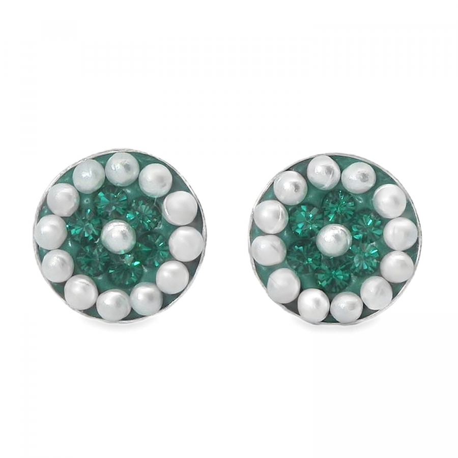 Ohrstecker Geli – Emerald Kristall & Perlen in Silber