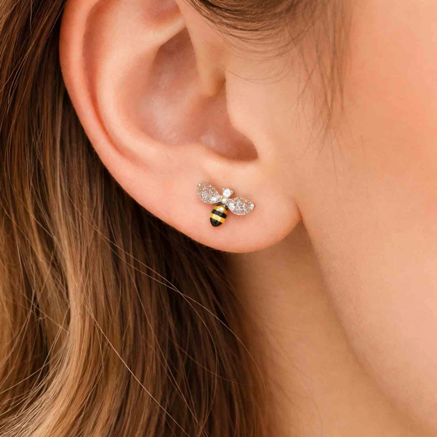 Preview: Ohrstecker Bee – 925 Silber rhodiniert