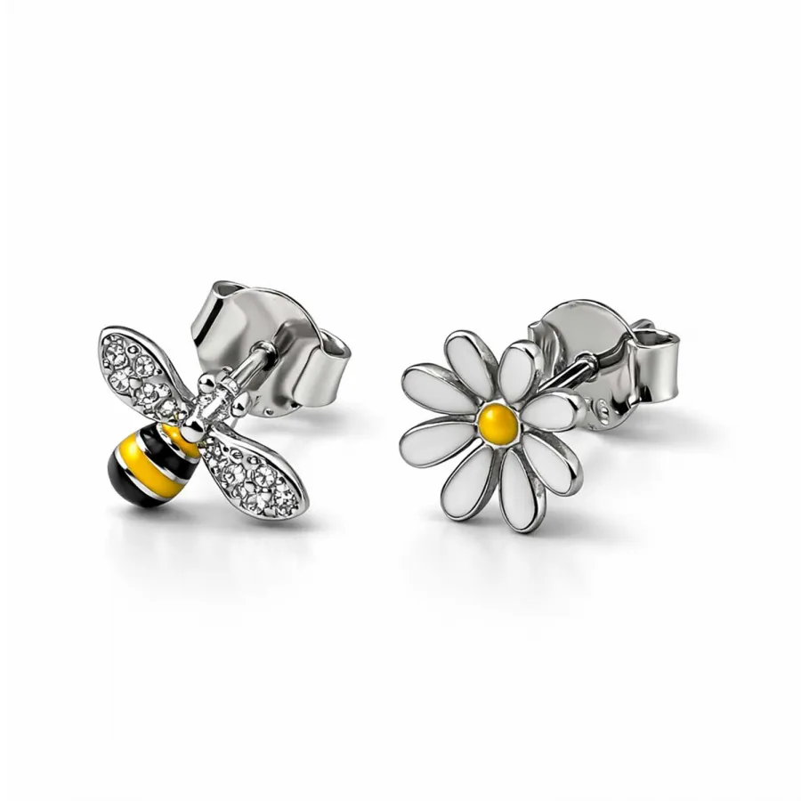 Ohrstecker-Set Biene & Margerite aus 925 Silber rhodiniert
