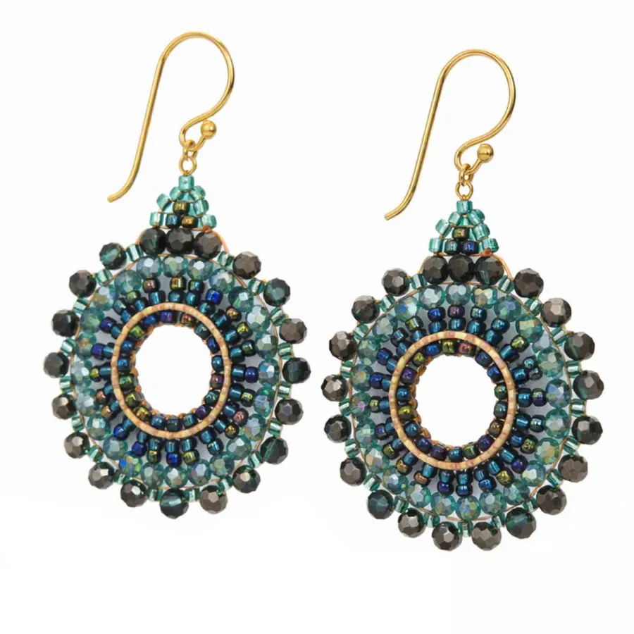 Ohrringe Leyla – Boho Ohrhänger in Petrol & Türkis mit Gold