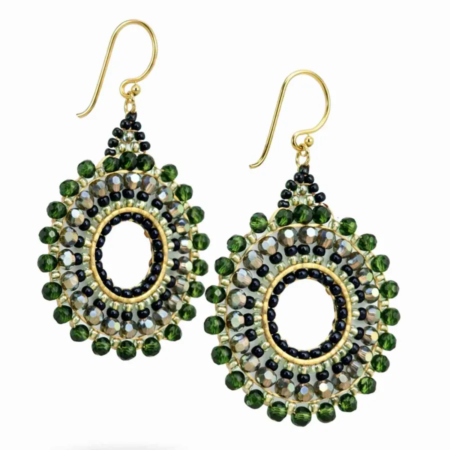 Ohrringe Leyla – Boho Ohrhänger in Grün & Schwarz mit Gold