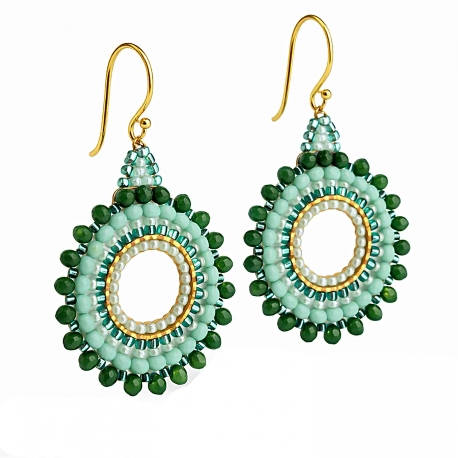 Ohrringe Leyla – Boho Ohrhänger in Mintgrün mit goldenen Details
