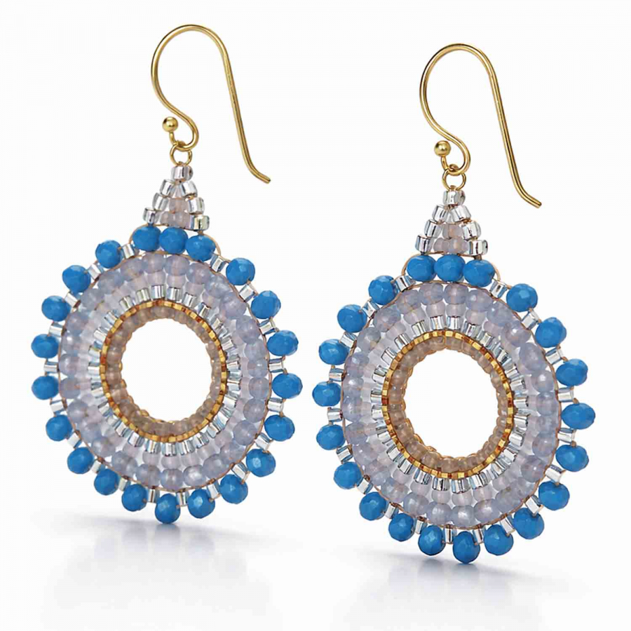 Boho Ohrhänger in Blau & Grau mit goldenen Details