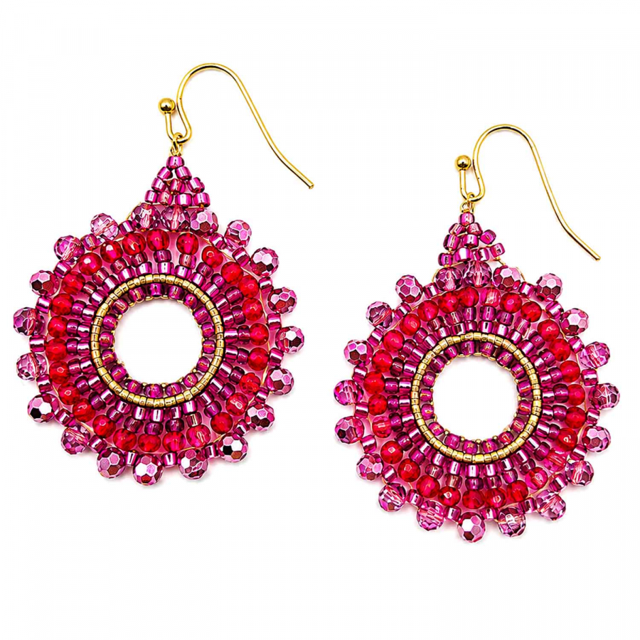 Ohrhänger Leyla Pink-Rot – Boho Ohrringe mit facettierten Perlen