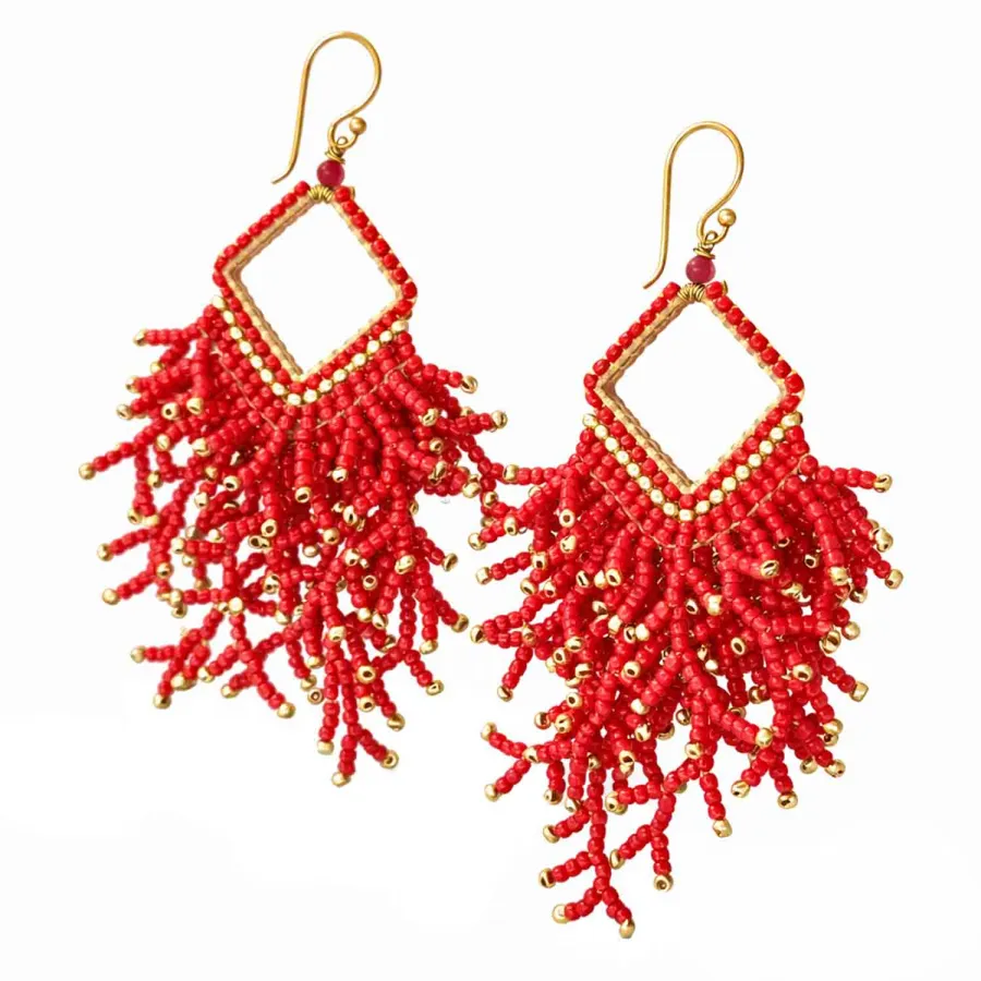 Ohrringe Catalina Rot-Gold – Handgemachte Perlenohrringe