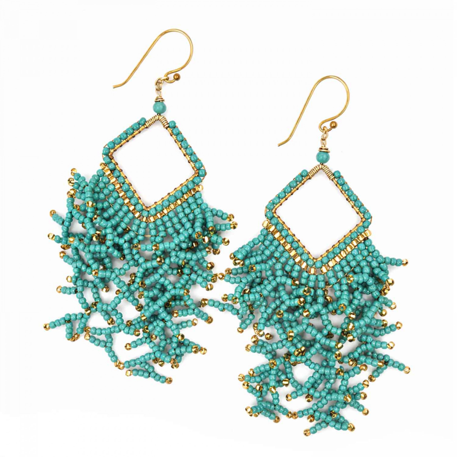 Ohrringe Catalina Türkis-Gold – Handgemachte Perlenohrringe