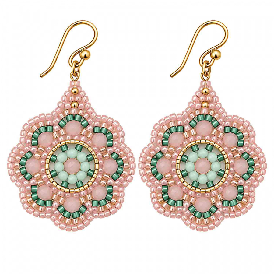Boho Ohrhänger Bambina – Rosa Mint Grün Gold mit Glasperlen