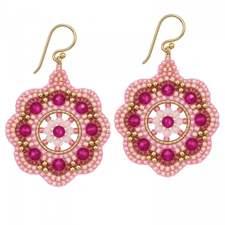 Boho Ohrhänger Bambina – Pink Rosa Gold mit facettierten Perlen