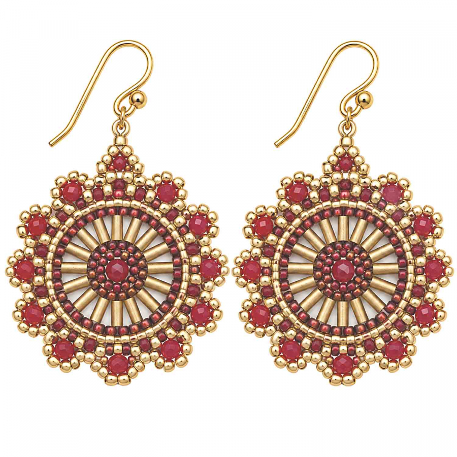 Boho Ohrhänger Ester – Rot Gold mit facettierten Perlen