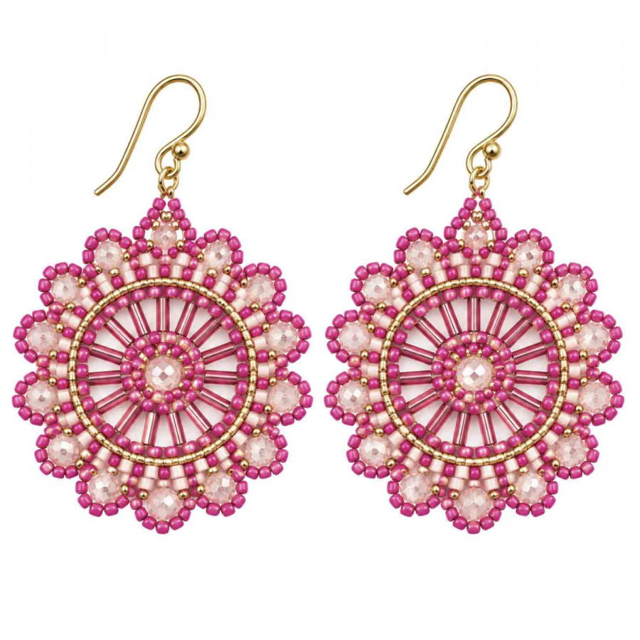 Boho Ohrhänger Ester – Pink Rosa Gold mit facettierten Perlen