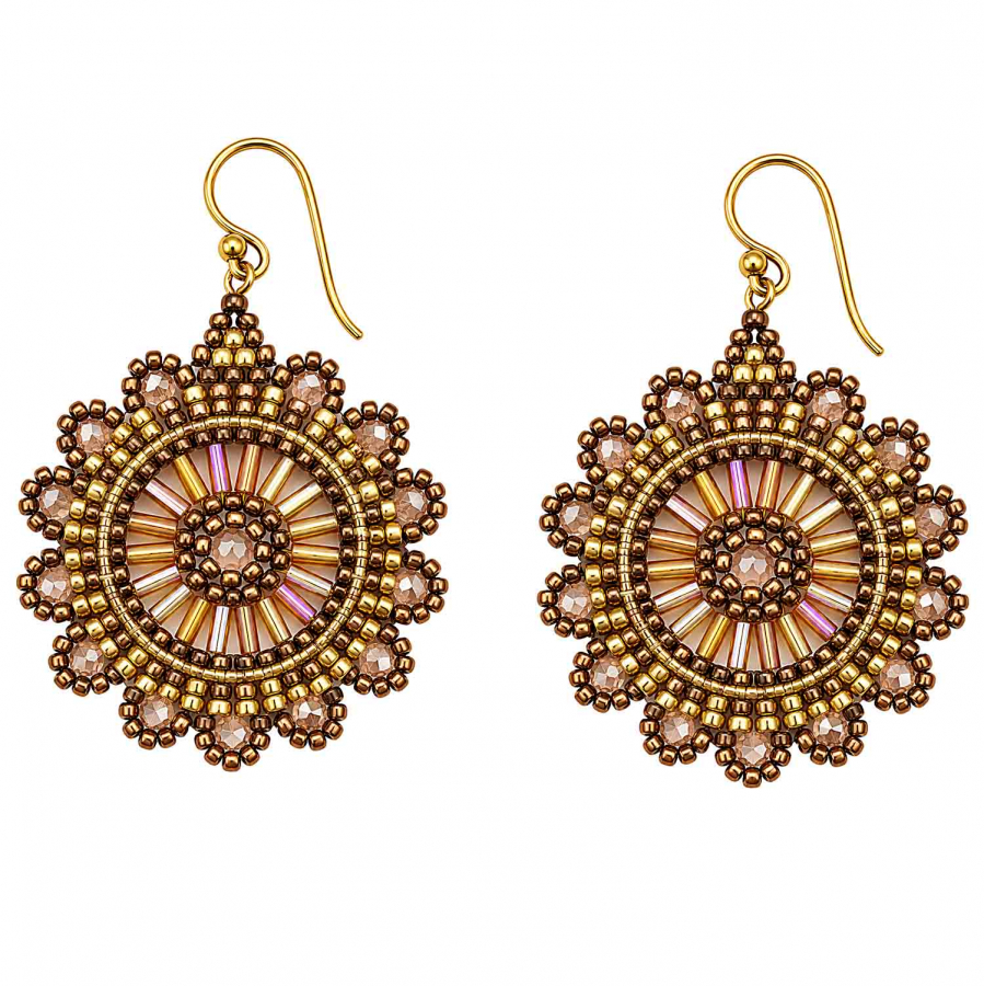 Boho Ohrhänger Ester – Bronze Gold Champagner mit facettierten Perlen