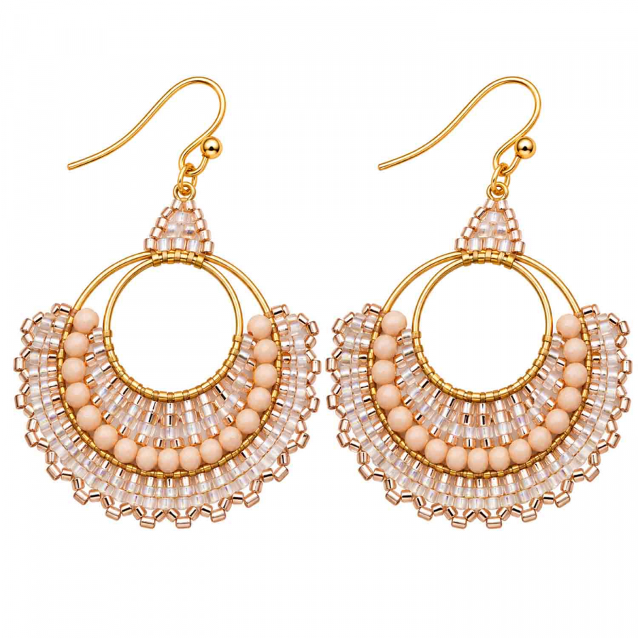 Große Boho Ohrhänger Rachel – Creme Roségold Gold