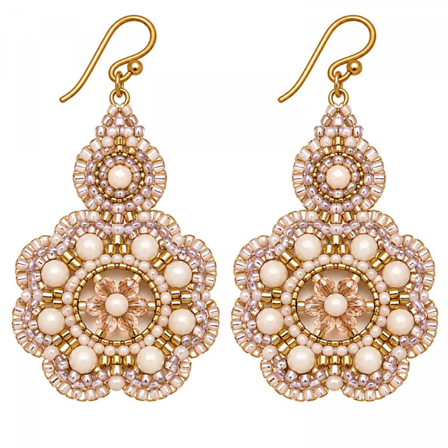 Boho Ohrhänger Serena – Creme Rosé Gold mit facettierten Glasperlen