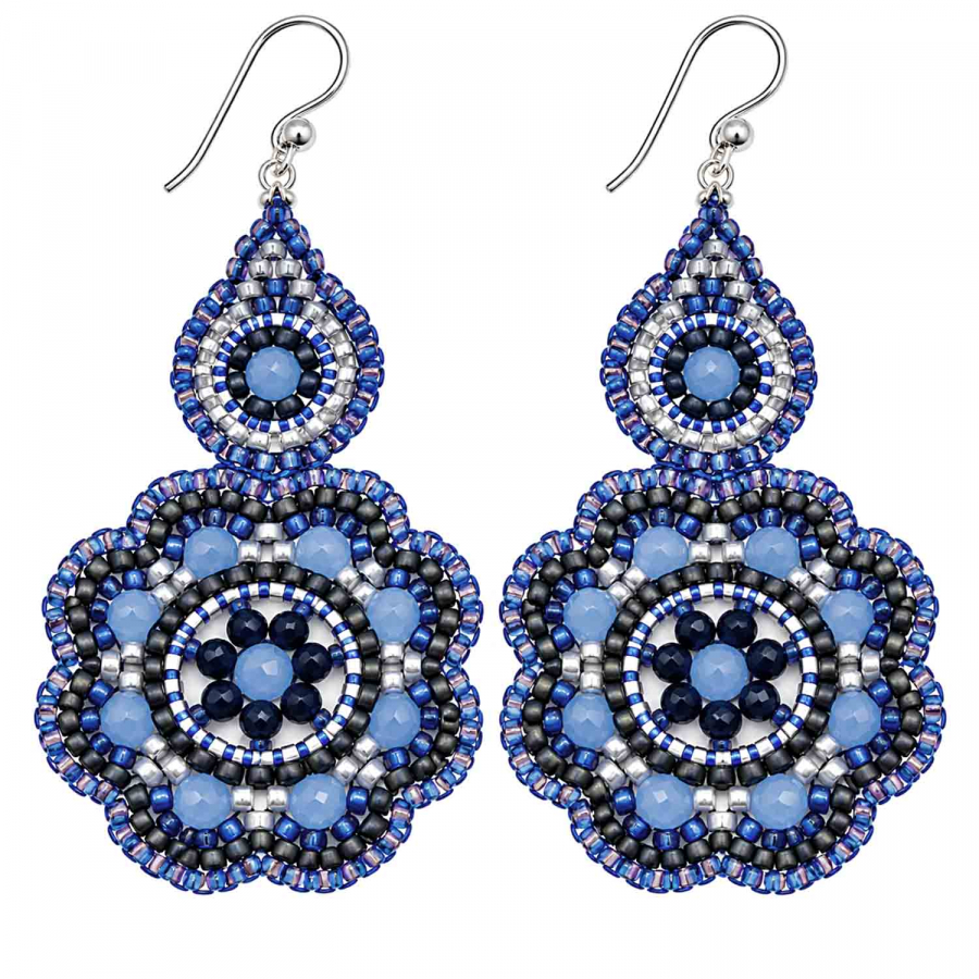 Boho Ohrhänger Serena – Blau Hellblau Schwarz Silber