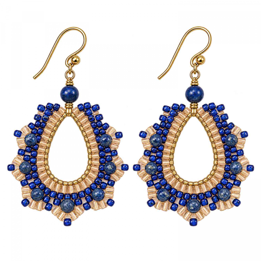 Boho Ohrhänger Vivana – Royalblau-Gold mit vergoldetem Edelstahl