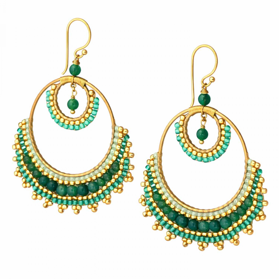 Ohrhänger Wiona – Runde Statement-Ohrringe in Mint, Dunkelgrün & Gold
