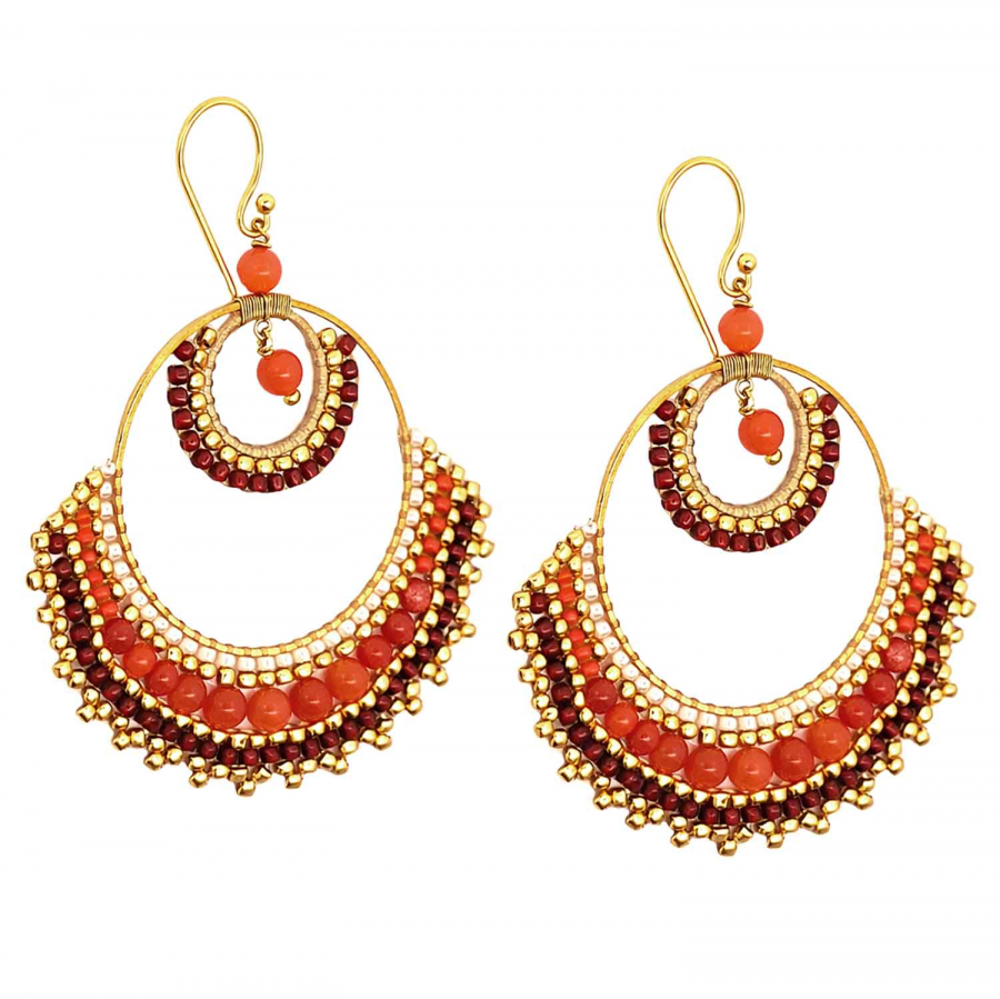 Ohrhänger Wiona – Runde Statement-Ohrringe in Orange, Bordeaux & Gold