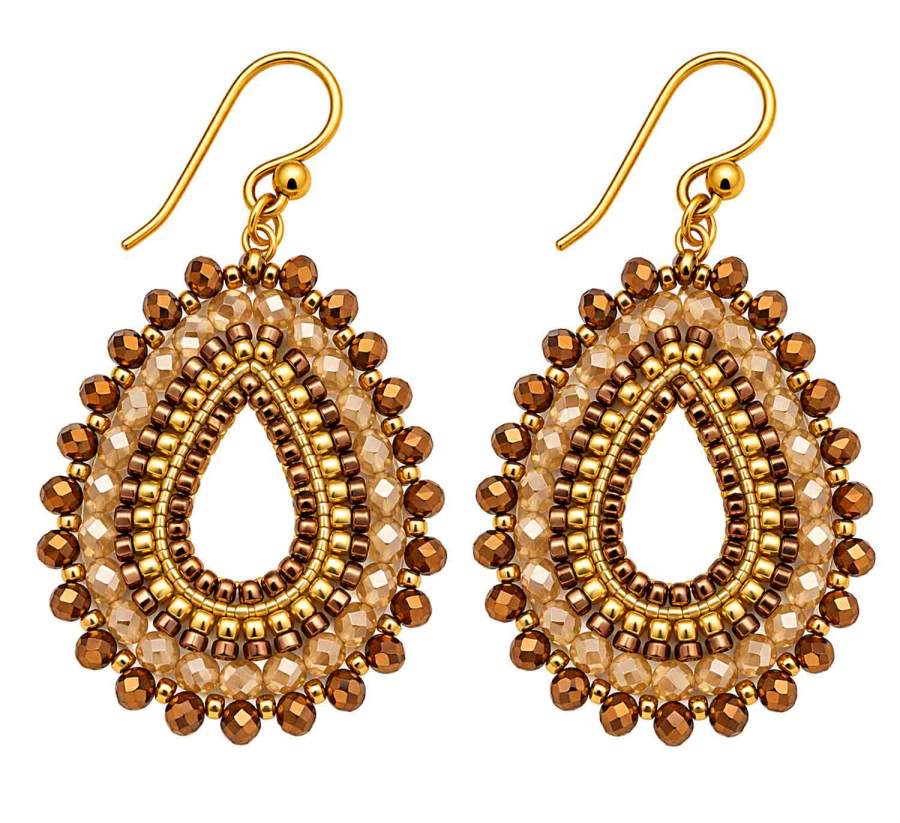 Boho Ohrhänger Arisa – Bronze-Gold mit facettierten Glasperlen