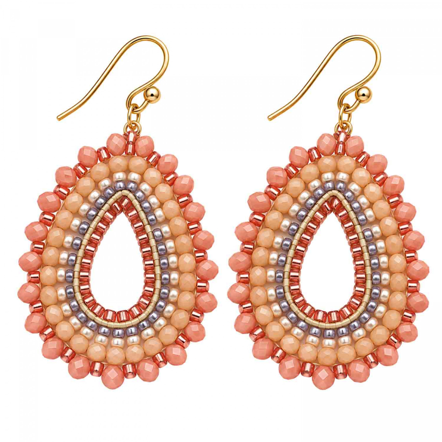 Boho Ohrhänger Arisa – Apricot-Koralle mit vergoldetem Edelstahl