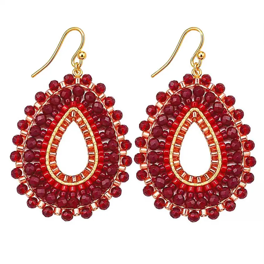 Boho Ohrhänger Arisa – Rot-Bordeaux mit vergoldetem Edelstahl