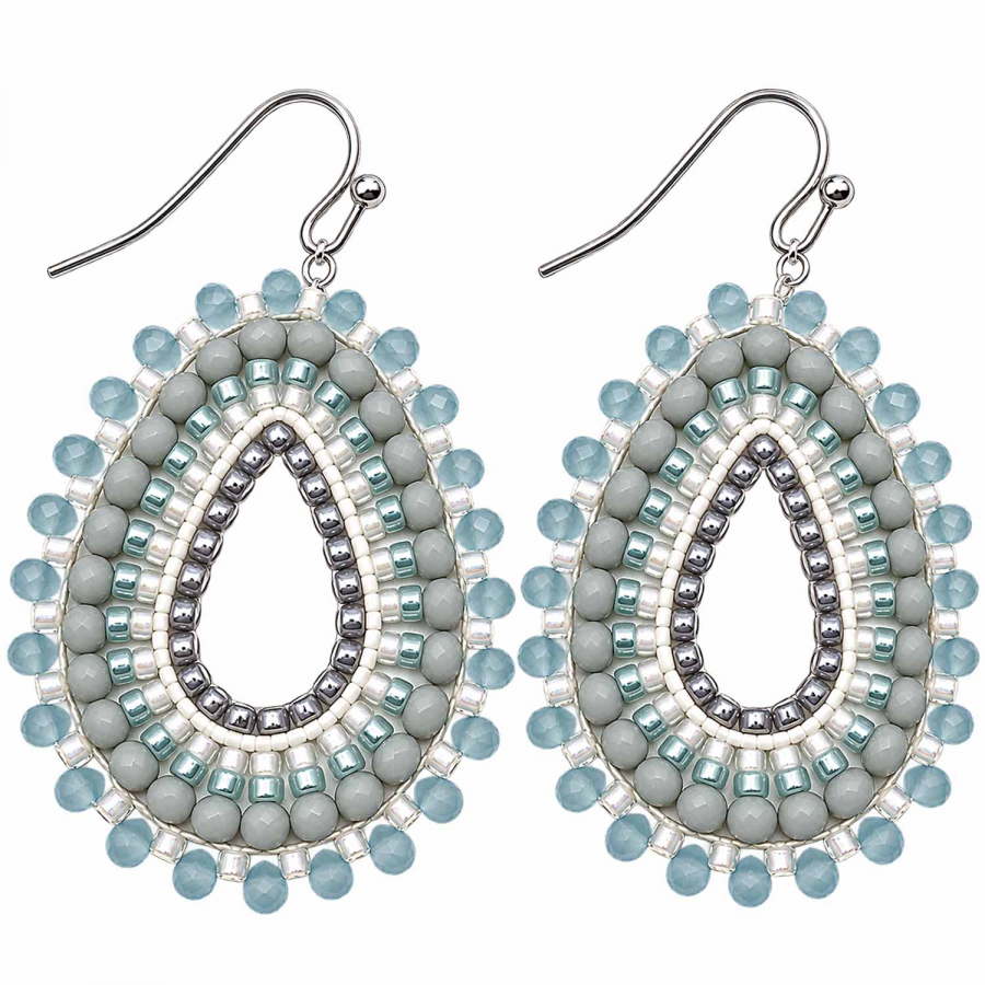 Boho-Ohrhänger Arisa – Hellblau, Grau & Silber