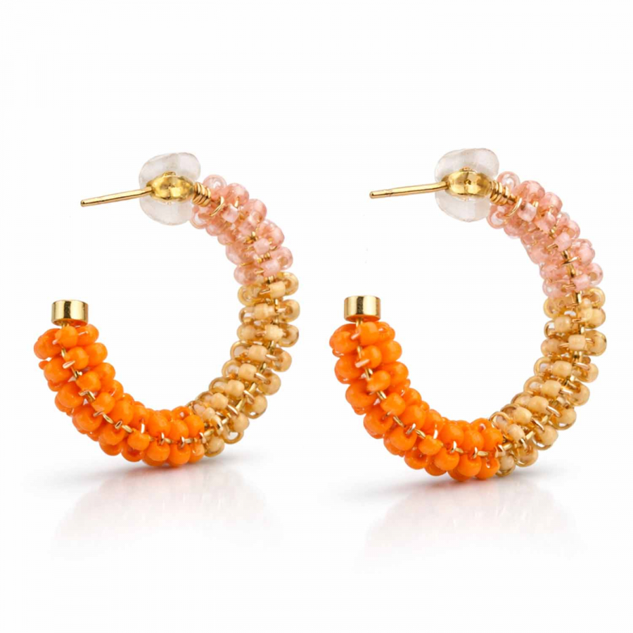 Creolen Malee – Glasperlen Ohrringe in Orange & Rosé, 30 mm