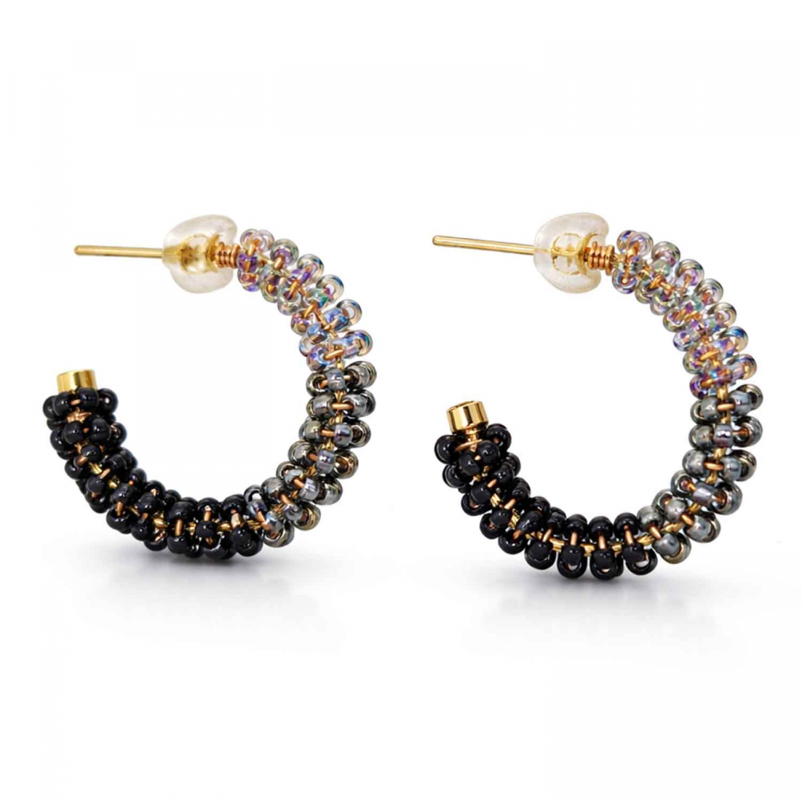 Creolen Malee – Glasperlen Ohrringe in Schwarz & Multicolor, 30 mm