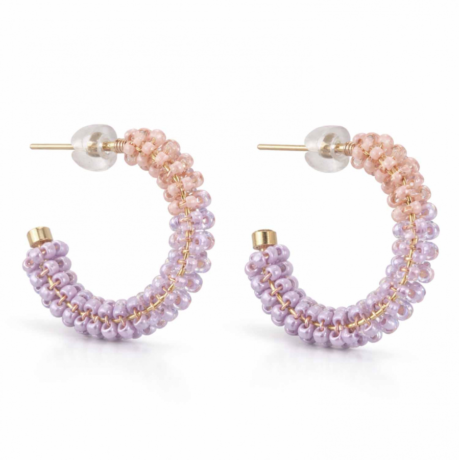 Creolen Malee – Glasperlen Ohrringe in Flieder & Rosé, 30 mm
