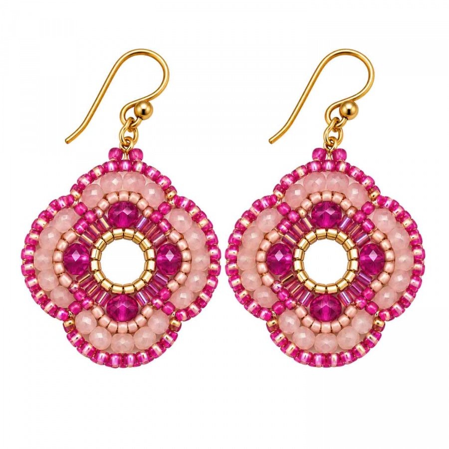 Boho Ohrhänger Sarinee – Rosa-Pink mit vergoldetem Edelstahl