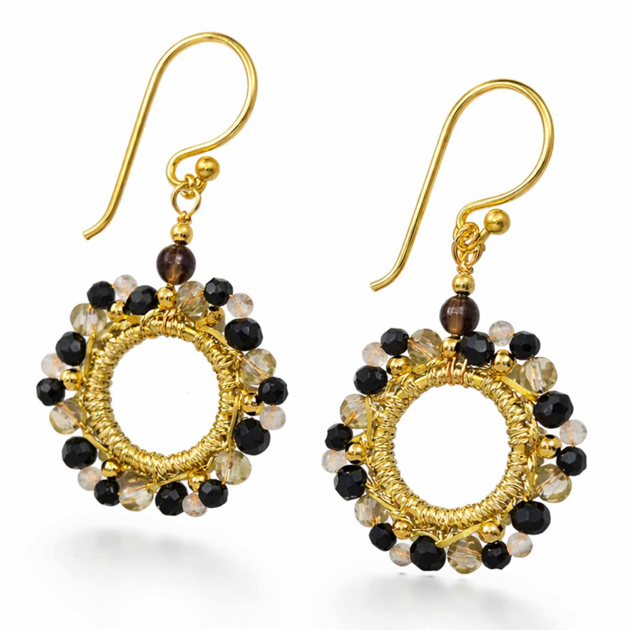Ohrhänger Bindhi Noir – Boho Perlen Ohrringe Schwarz & Gold