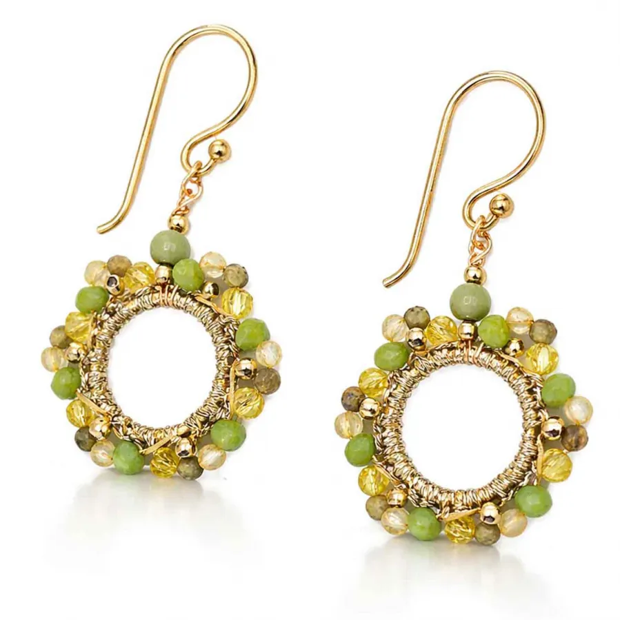 Ohrhänger Bindhi – Boho Perlen Ohrringe in Grün & Gold