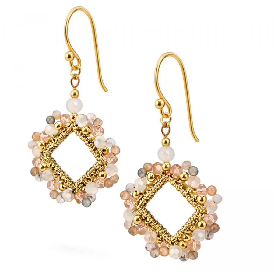 Ohrhänger Ghana Nude – Boho Perlen Ohrringe in Beige & Gold