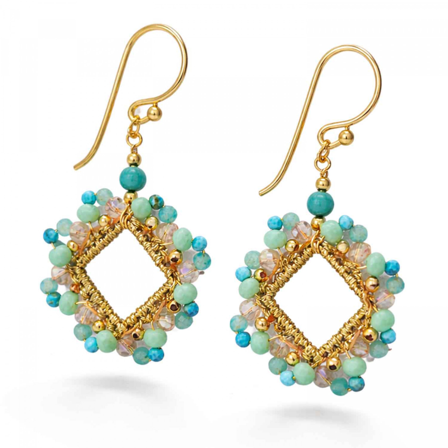 Ohrhänger Ghana Lagoon – Boho Perlen Ohrringe in Türkis & Mint