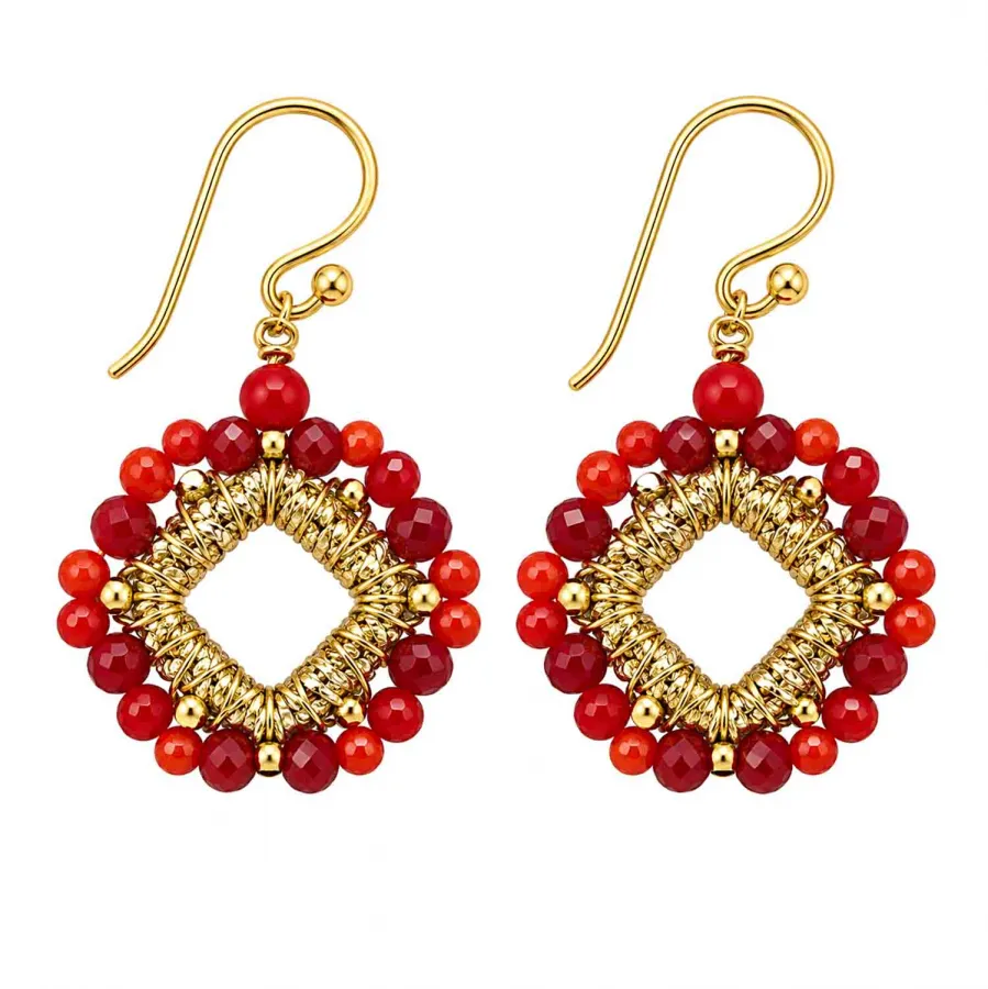 Boho Ohrhänger Ghana – Rot & Gold mit facettierten Glasperlen