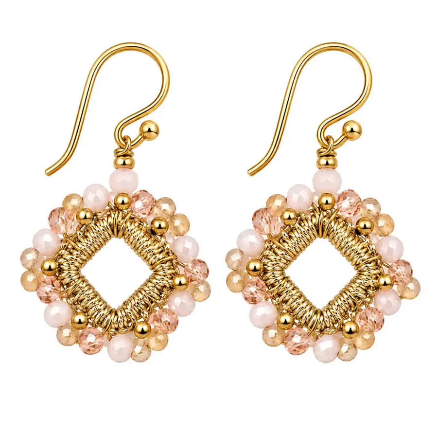 Boho Ohrhänger Ghana – Creme, Rosé & Gold mit Glasperlen