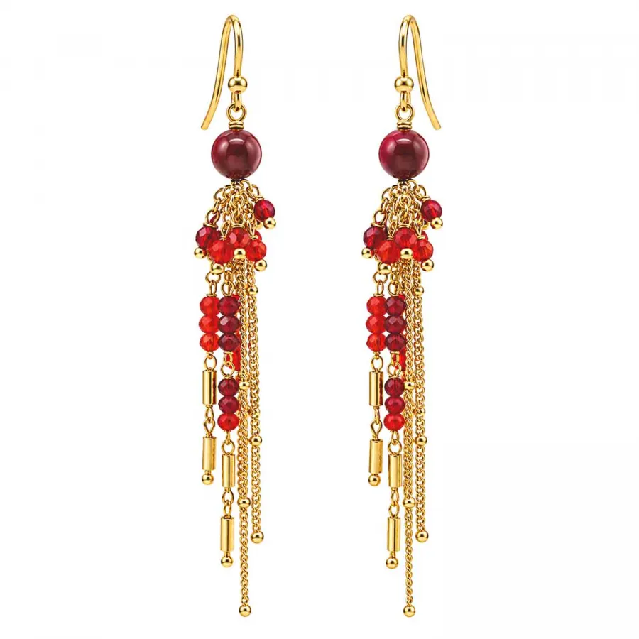 Lange Ohrhänger Visha – Rot & Gold mit facettierten Glasperlen