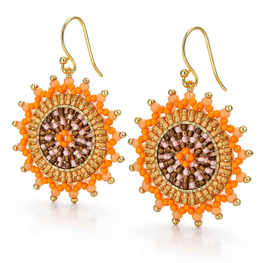 Ohrhänger Jutil – Handgemachte Glasperlen Ohrringe in Orange & Gold