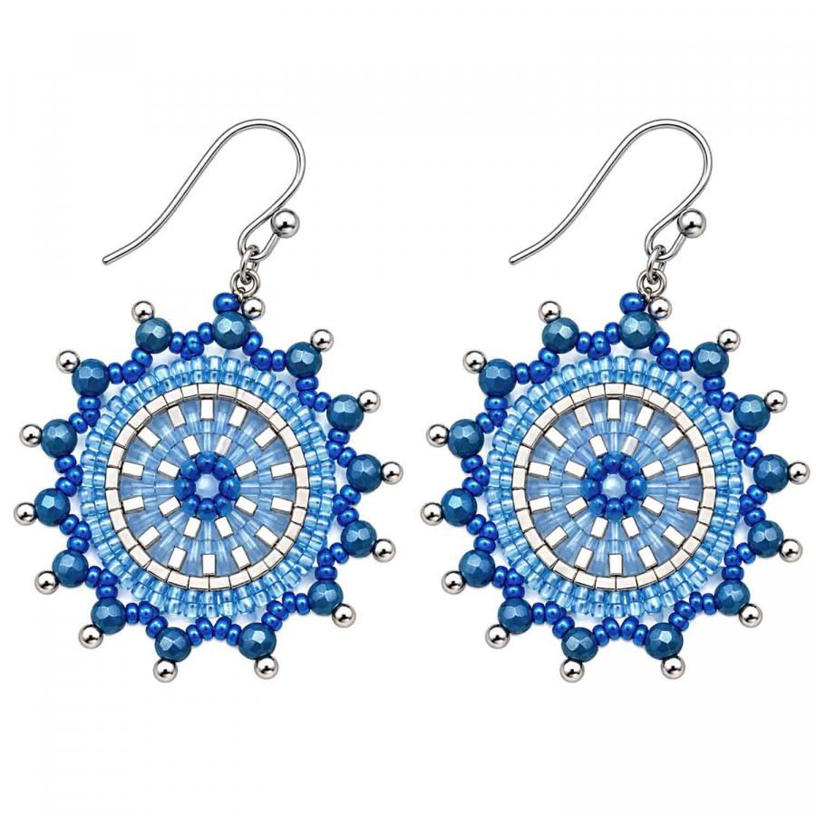 Ohrhänger Jutil – Blau & Silber mit facettierten Glasperlen – 40 mm
