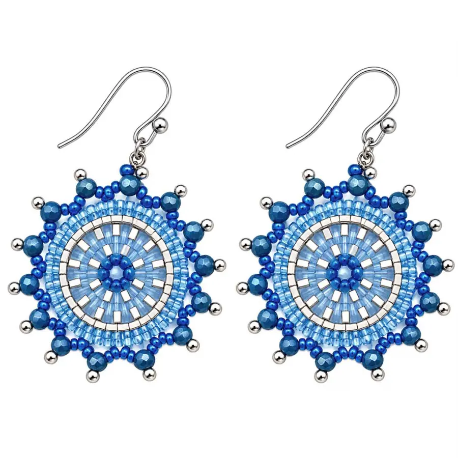 Ohrhänger Jutil – Blau & Silber mit facettierten Glasperlen – 40 mm
