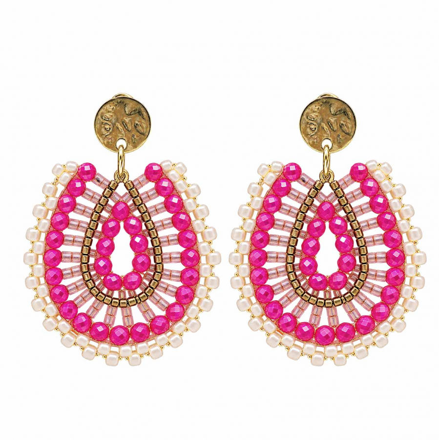 Boho-Ohrhänger Queza – Pink, Rosé & Creme