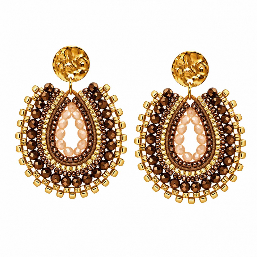 Boho-Ohrhänger Queza – Braun, Gold & Champagner